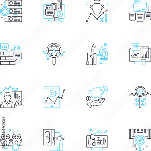 Economic inquiry linear icons set. Markets, Wealth, Trade, Resources, Investment, Production, Consumption line vector and concept signs. Inflation,Interest,My outline illustrations