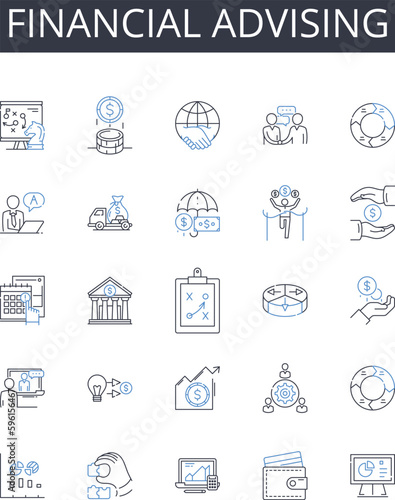 Financial advising line icons collection. eporter, Writer, Journalist, Blogger, Newsman, Broadcaster, Commentator vector and linear illustration. Editor, Newscaster, Columnist outline signs set photo