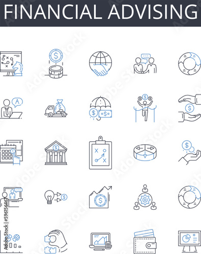 Financial advising line icons collection. eporter, Writer, Journalist, Blogger, Newsman, Broadcaster, Commentator vector and linear illustration. Editor, Newscaster, Columnist outline signs set