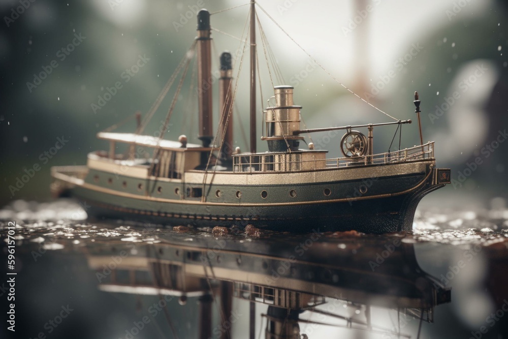 3D model of a steam yacht from 1880-1920, floating on still water ...
