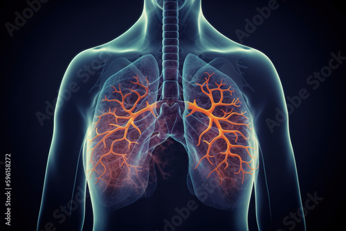Human lungs isolated anatomical medical biological illness, lung cancer, lung disease, cancer cells, rotting lungs, lung virus, dying lungs. Generative AI