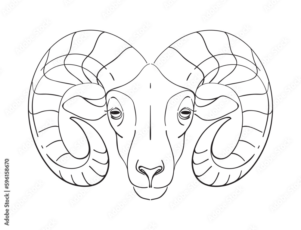 Aries zodiac sign, line drawing by hand, symbol for astrology, ram head  icon for farm. Simple vector sign, illustration isolated on white. Stock  Vector | Adobe Stock