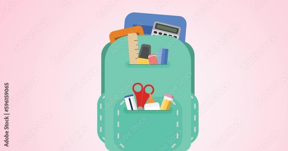 Animation of backpack and school icons over pink background Animation of backpack and school icons over pink background
