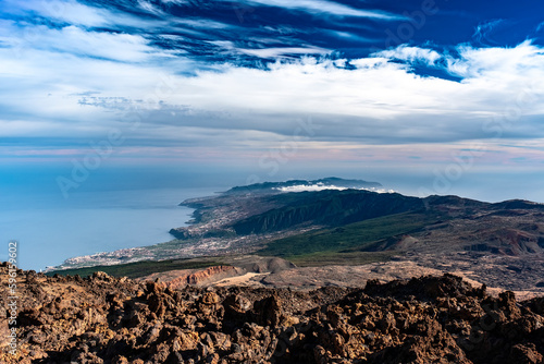 Panoramic view of Teide National Park, Puerto de la Cruz from Volcano El Teide Tenerife, Canary Islands, Spain