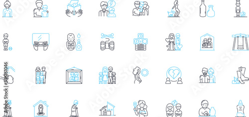 Kinship linear icons set. Family, Clan, Ancestry, Lineage, Inheritance, Siblings, Relatives line vector and concept signs. Descendants,Pedigree,Genealogy outline illustrations
