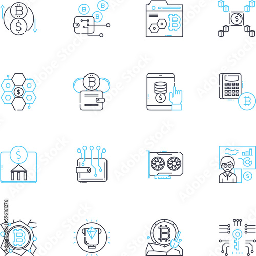 Cybersecurity measures linear icons set. Encryption, Firewall, VPN, Patching, Authentication, Antivirus, Biometrics line vector and concept signs. Access,Risk,Compliance outline illustrations
