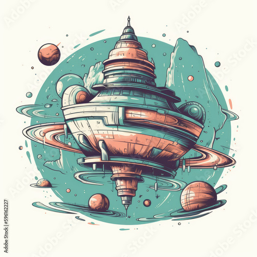 t-shirt design space  spaceship  tshirt illustration