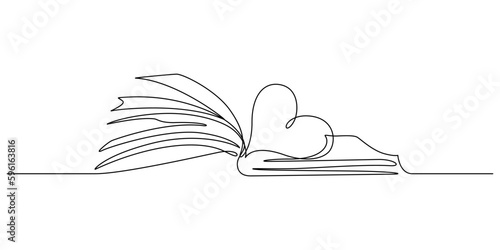 concept of love reading opening book one line drawing vector