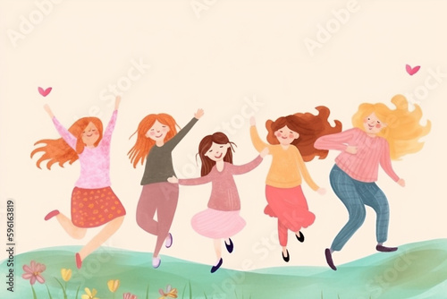 A colorful, joyful celebration of women, serene, women's day, pastels, watercolor.
