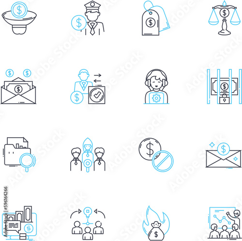 Marketing promotion linear icons set. Advertising, Branding, Campaign, Contest, Demographics, Digital, Discounts line vector and concept signs. Events,Experiential,Freebies outline illustrations