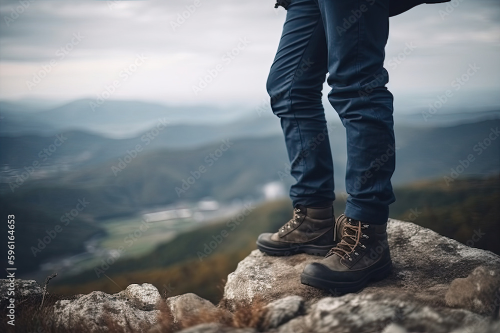 close view the legs of a young man standing on a hill close view the legs of a young man standing on a hill