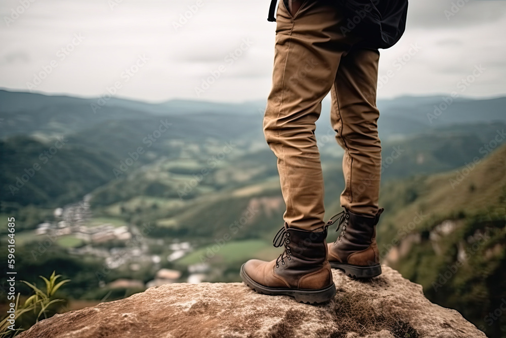 close view the legs of a young man standing on a hill close view the legs of a young man standing on a hill
