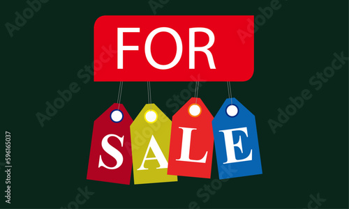 For Sale Price Tags on Dark Green Background