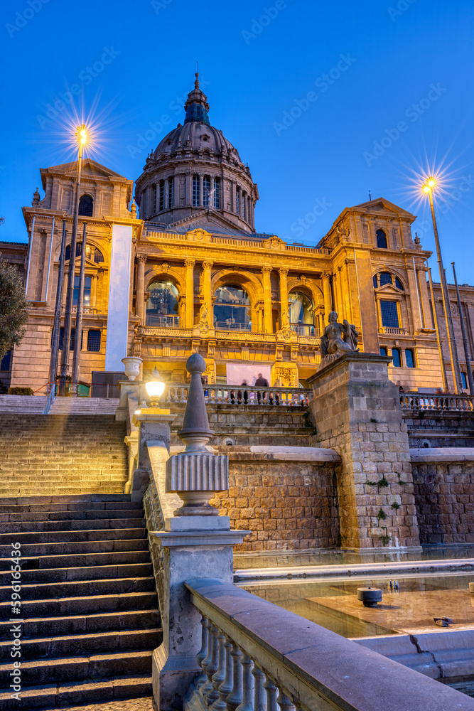 The Montjuic National Palace in Barcelona at night