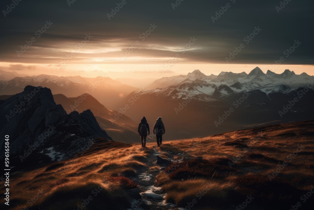 A couple hiking into the beautiful horizon