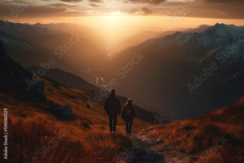 A couple hiking into the beautiful horizon © DYNAMO VISUALS