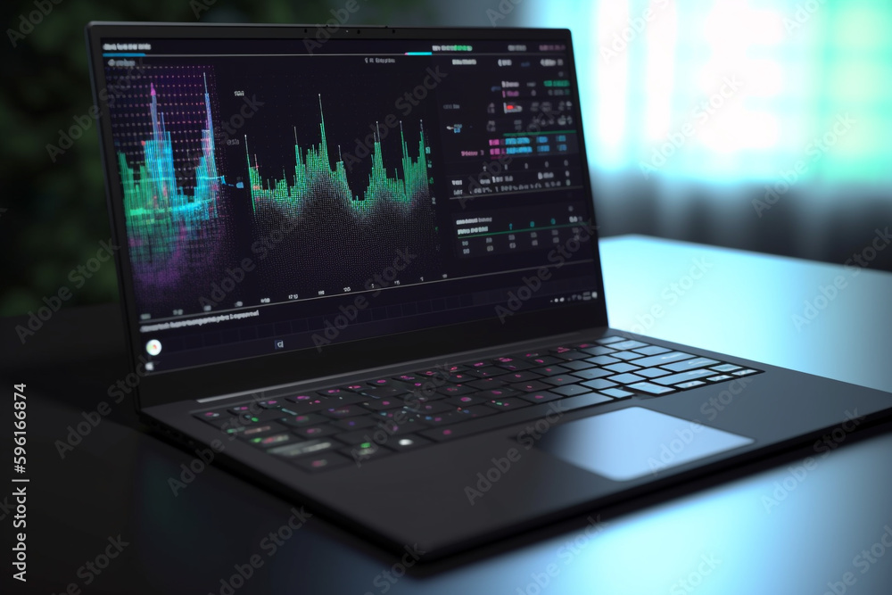 Data visualization on a laptop screen, Generative AI
Data visualization on a laptop screen, Generative AI