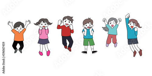 とびはねる6人の子供のイラスト