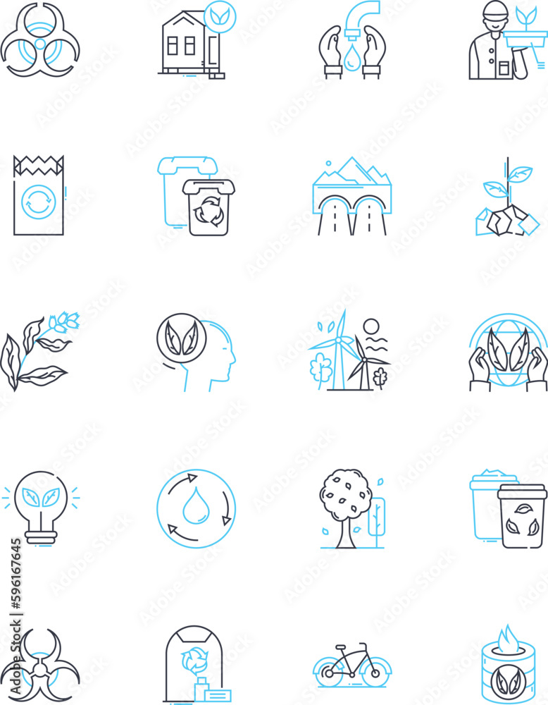 Environmental conservation linear icons set. Sustainability, Recycling, Conservation, Renewable, Biodiversity, Eco-friendly, Pollution line vector and concept signs. Organic,Earth-friendly,Green