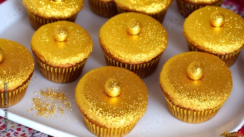 Edible gold cupcakes on black background
