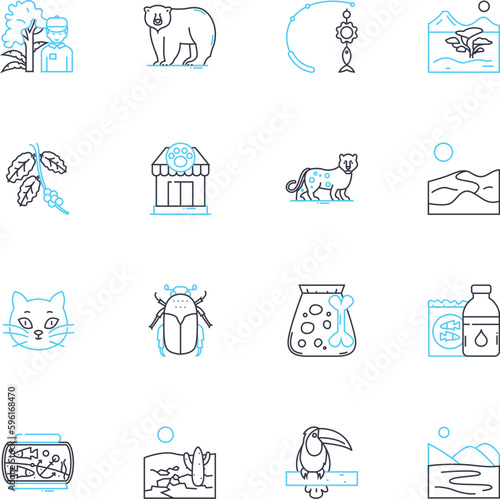 Adorable creatures linear icons set. Cuddly, Smiling, Fluffy, Playful, Furry, Sweet, Charming line vector and concept signs. Lovable,Cute,Fuzzy outline illustrations