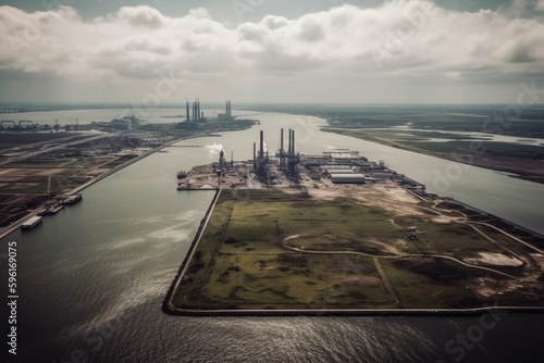 Scenic view of the Oosterschelde Delta Works in the Netherlands. Generative AI