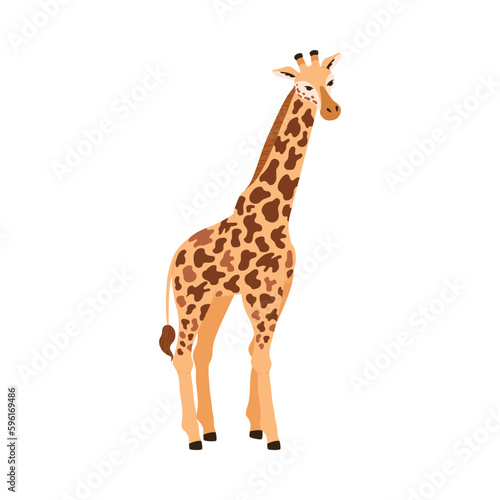 Giraffe animal standing, cartoon flat vector illustration isolated on white background.