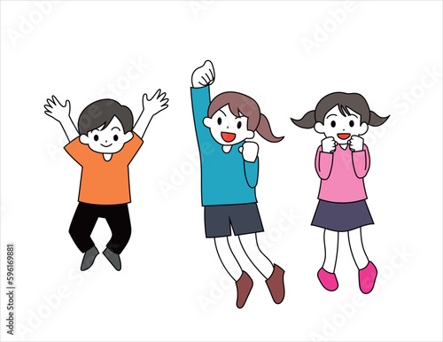 とびはねる3人の子供A