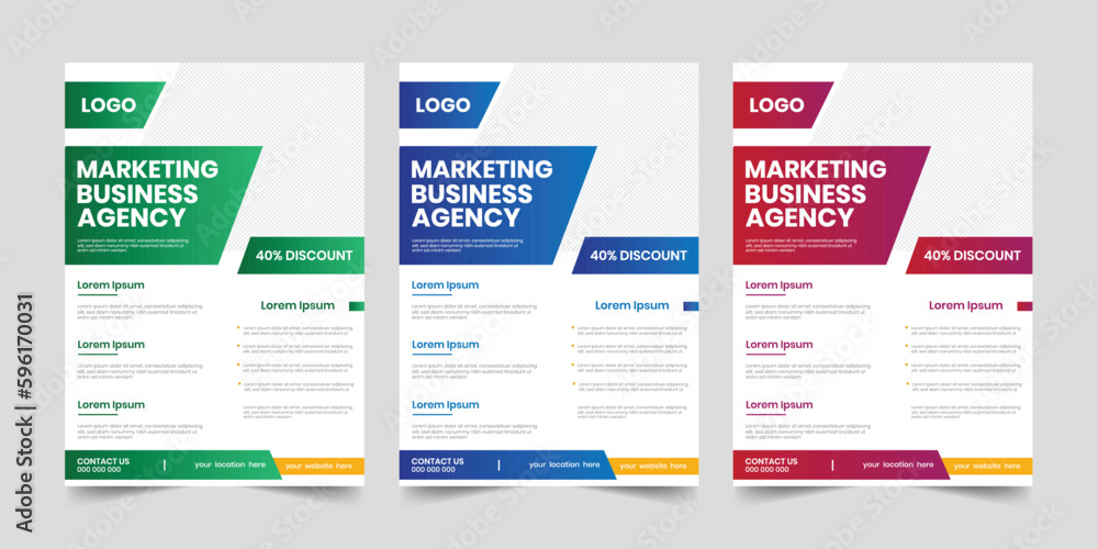 Agency marketing flyer layout, modern business service document, corporate gradient shape infographic headline