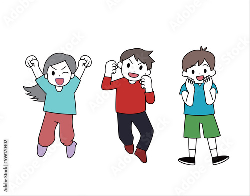 とびはねる3人の子供B