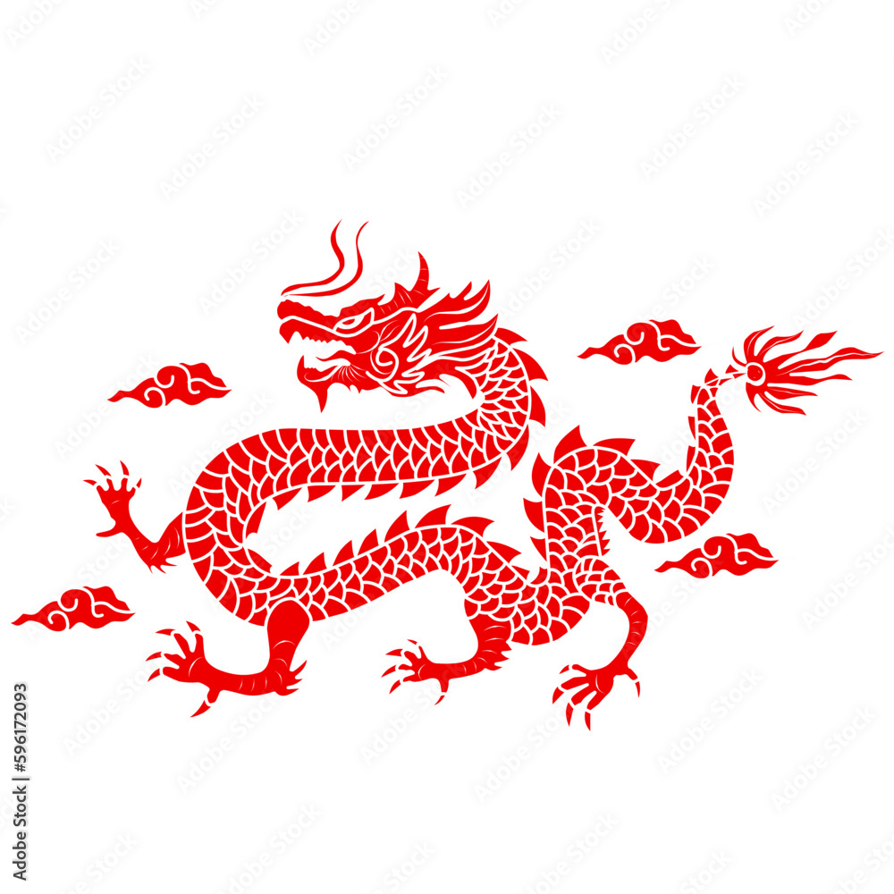 Tradisional Red Chinese Dragon With Cloud Tradisional Red Chinese Dragon With Cloud