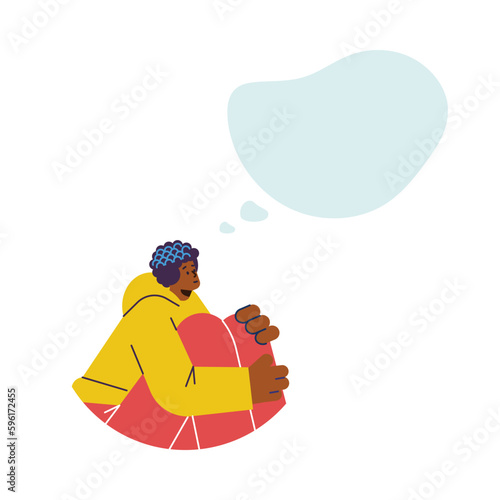 Woman dreaming or thinking, empty thought bubble, flat vector illustration isolated on white background.