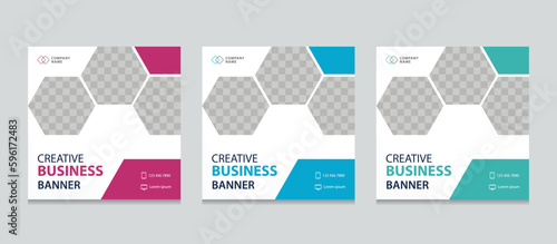 Set of Editable square abstract business web banner design template. background gradients color. Suitable for social media post, instagram story and web ads. with Space to add pictures.

