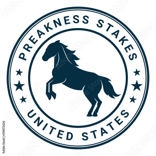 preakness stakes greeting cards design, badge, logo, seal, stamp, rubber, sticker, American thoroughbred horse race badge vector illustration