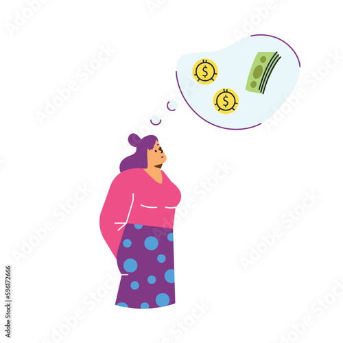 Standing woman watching on thought cloud flat style
