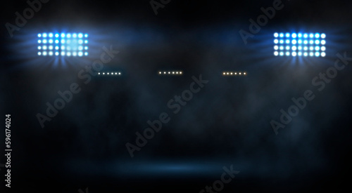  Bright stadium arena lights and smoke