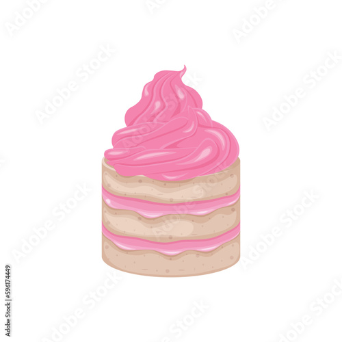 Cupcake. Sponge cake with pink cream. Muffins with cream. Sweet dessert. Sponge cake. Vector illustration isolated on a white background
