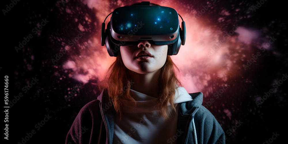 a womans appearance experiencing metaverse world with vr a womans appearance experiencing metaverse world with vr
