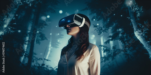 a womans appearance experiencing metaverse world with vr © seogi