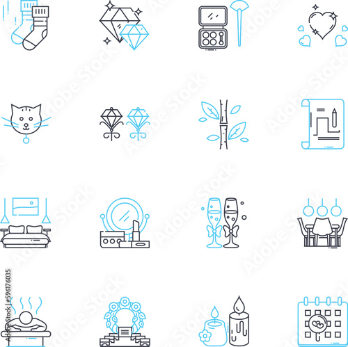 Affix linear icons set. Prefix, Suffix, Root, Derivative, Inflection, Morpheme, Tack-on line vector and concept signs. Attach,Connect,Add-on outline illustrations photo