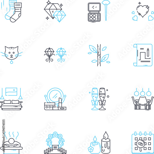Affix linear icons set. Prefix, Suffix, Root, Derivative, Inflection, Morpheme, Tack-on line vector and concept signs. Attach,Connect,Add-on outline illustrations
