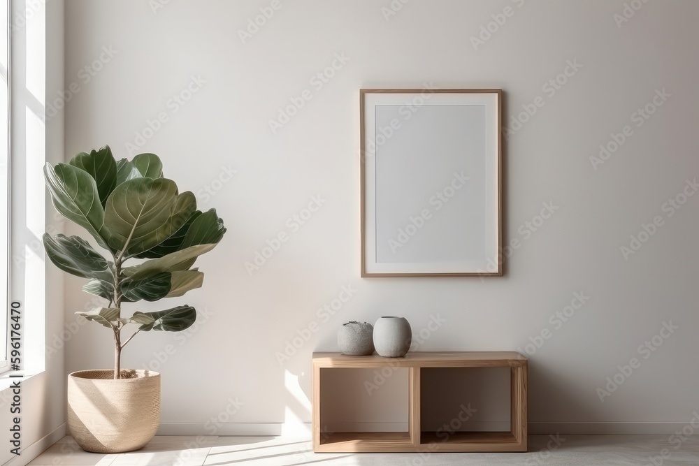 Mock up poster frame in interior background, Scandinavian style, 3D render, generative Ai Mock up poster frame in interior background, Scandinavian style, 3D render, generative Ai