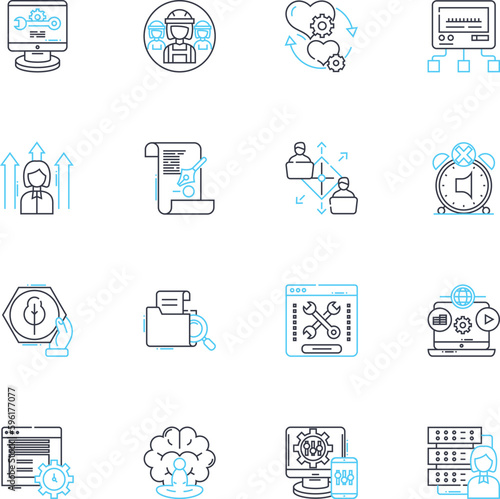 Goal setting linear icons set. Ambition, Determination, Focus, Motivation, Progress, Achievement, Discipline line vector and concept signs. Direction,Clarity,Resilience outline illustrations