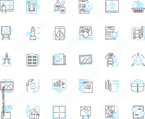 Email advertising linear icons set. Targeting, Click-through, Conversion, List-building, Campaign, Subscriber, Personalization line vector and concept signs. Engagement,Newsletter,Automation outline