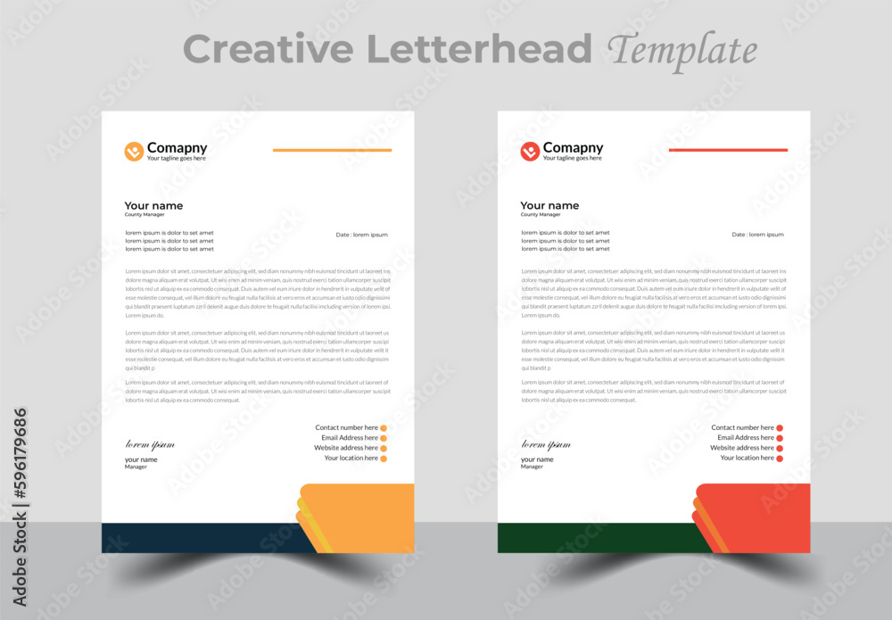 Clean and professional corporate company business letterhead template design with color variation, modern and clean letterhead design.	
