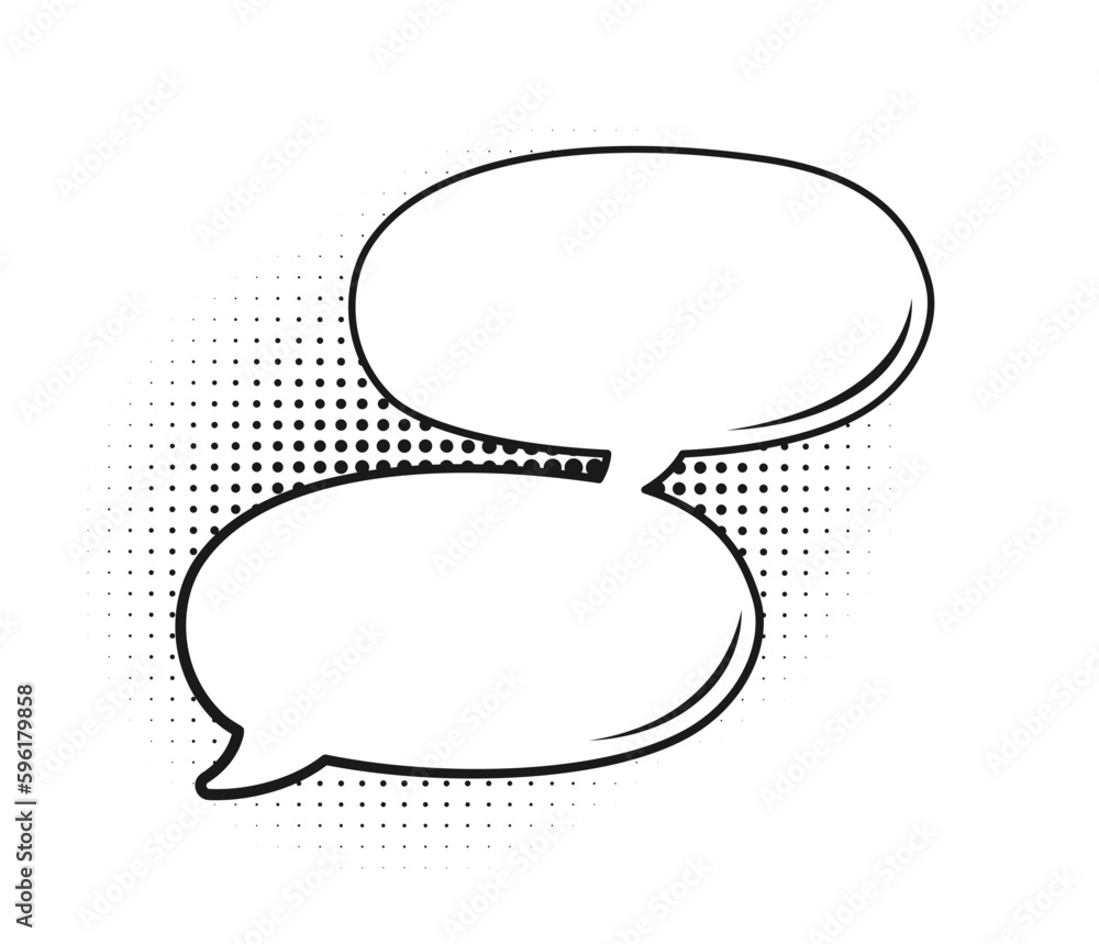 Retro blank speech bubble frame with black halftone shadows. Multiple conversation dialogue template. Vector illustration, vintage design, pop art style Retro blank speech bubble frame with black halftone shadows. Multiple conversation dialogue template. Vector illustration, vintage design, pop art style