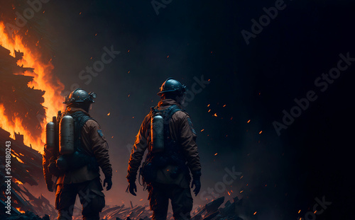 firefighters in the middle of a fire © benjamin