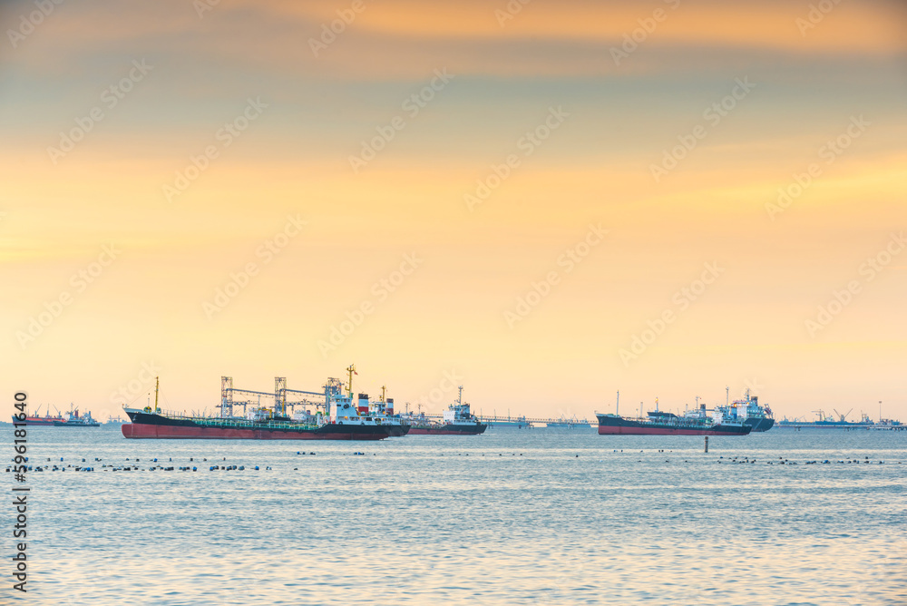 Fototapeta premium Oil and gas tankers waiting to be loaded at sea