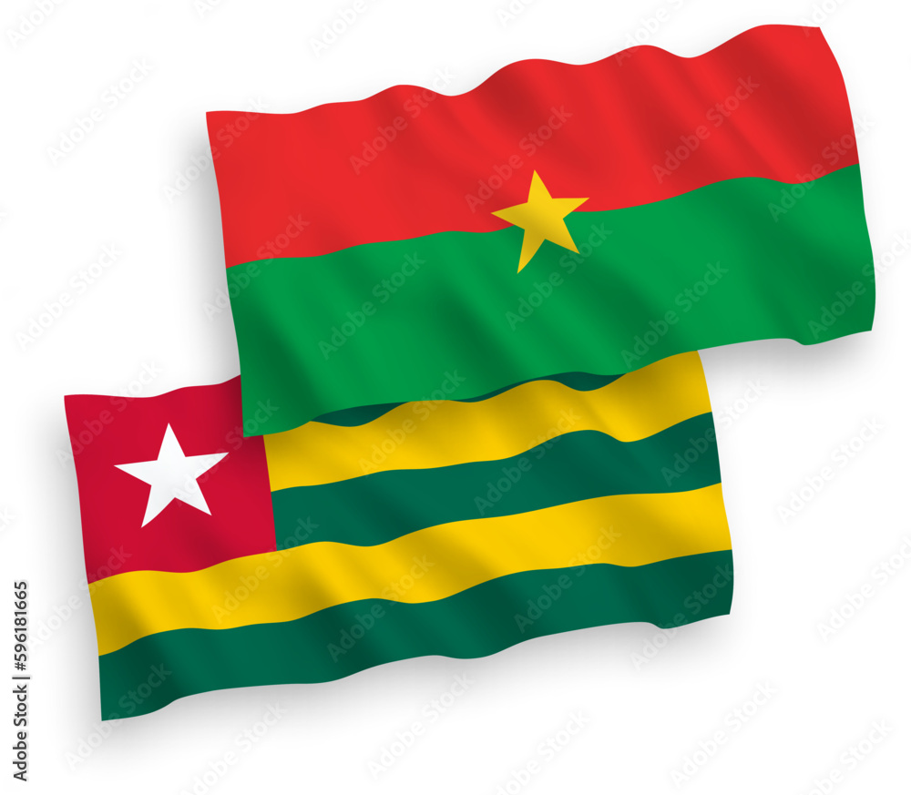 Flags of Togolese Republic and Burkina Faso on a white background Flags of Togolese Republic and Burkina Faso on a white background