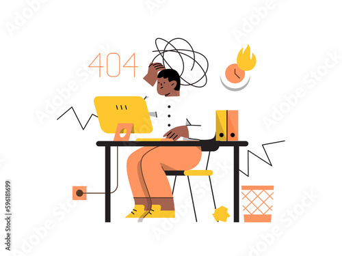 An employee sitting in front of computer with stress because of over work , stress, mental pressure, depression, office work